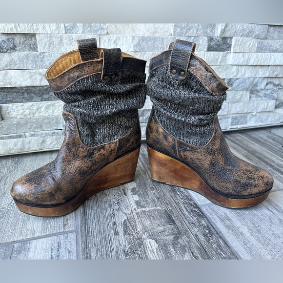Bed Stu Bruges Leather Knit Slouchy BohoWedge Mid calf Women’s Boot Size 9.5 - Picture 8 of 17